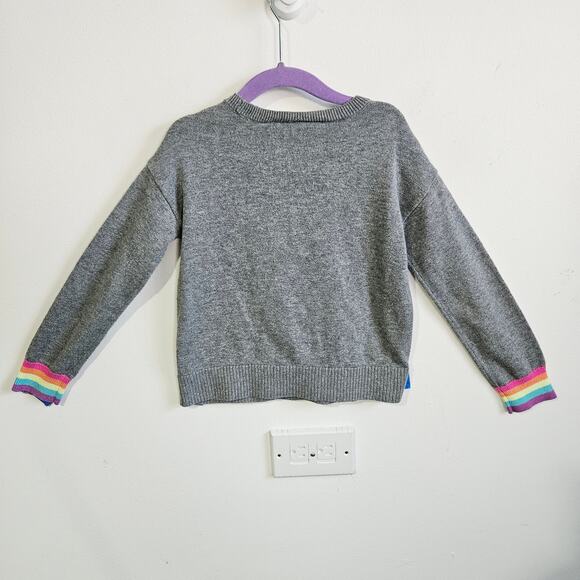 Children's Place Kids S 5/6 Rainbow Sequin Shooting Star Crewneck Sweater Gray - Picture 3 of 5
